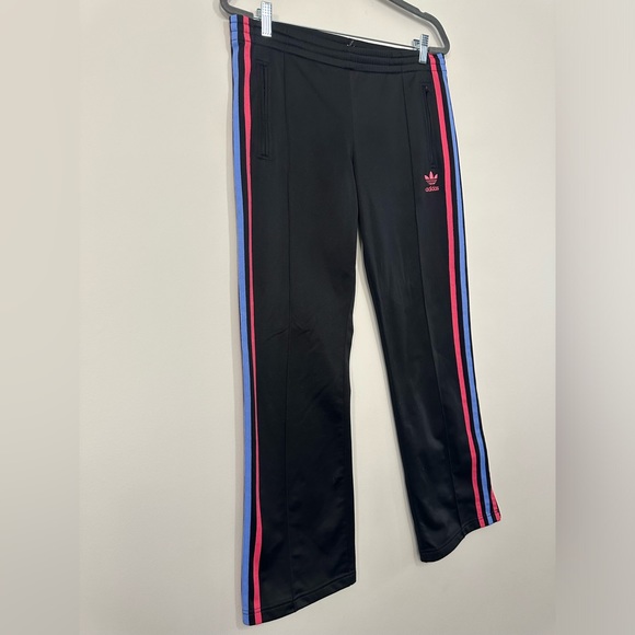 Adidas zip ankle trefoil EUC black pink blue track pants athletic sweatpants - Picture 1 of 12